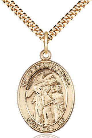 14kt Gold Filled Guardian Angel w/Children Medal Catholic Jewelry Engraved Catholic Saint Jewelry