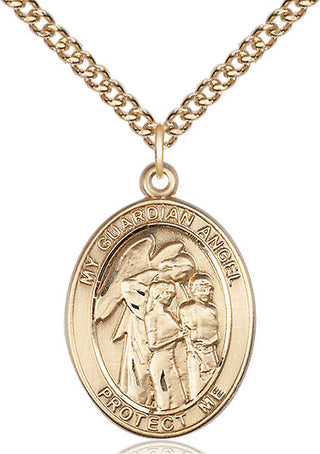 14kt Gold Filled Guardian Angel w/Children Medal Catholic Jewelry Engraved Catholic Saint Jewelry