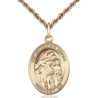 14kt Gold Guardian Angel w/Children Medal Engraved Catholic Saint Jewelry