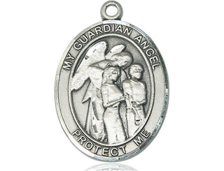 Pewter Guardian Angel w/Children Medal Engraved Catholic Saint Jewelry
