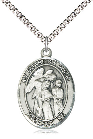 Pewter Guardian Angel w/Children Medal Catholic Jewelry Engraved Catholic Saint Jewelry
