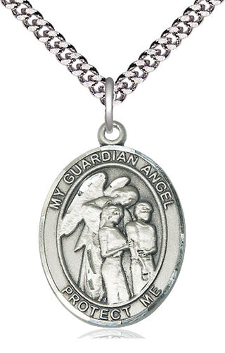 Pewter Guardian Angel w/Children Medal Catholic Jewelry Engraved Catholic Saint Jewelry