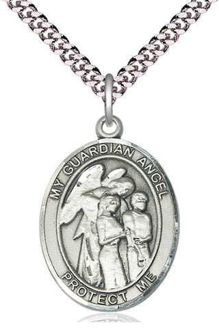 Sterling Silver Guardian Angel w/Children Medal Catholic Jewelry Engraved Catholic Saint Jewelry