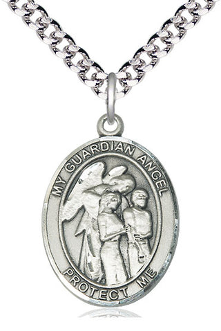 Sterling Silver Guardian Angel w/Children Medal Catholic Jewelry Engraved Catholic Saint Jewelry