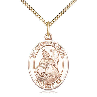 14kt Gold Filled Guardian Angel Protector Medal Catholic Jewelry Engraved Catholic Saint Jewelry