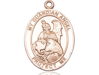 14kt Gold Guardian Angel Protector Medal Engraved Catholic Saint Jewelry