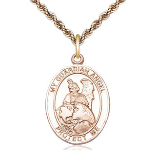 14kt Gold Guardian Angel Protector Medal Engraved Catholic Saint Jewelry