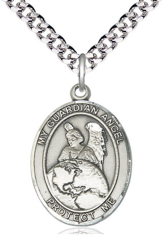 Pewter Guardian Angel Protector Medal Catholic Jewelry Engraved Catholic Saint Jewelry