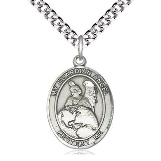 Sterling Silver Guardian Angel Protector Medal Catholic Jewelry Engraved Catholic Saint Jewelry