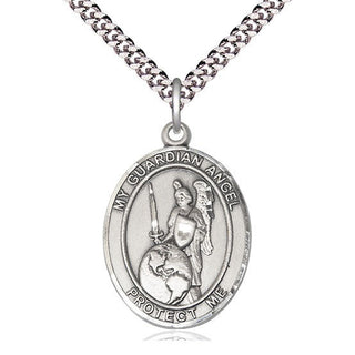Pewter Guardian Angel of the World Medal Catholic Jewelry Engraved Catholic Saint Jewelry