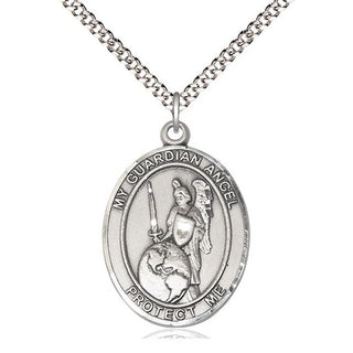 Pewter Guardian Angel of the World Medal Catholic Jewelry Engraved Catholic Saint Jewelry