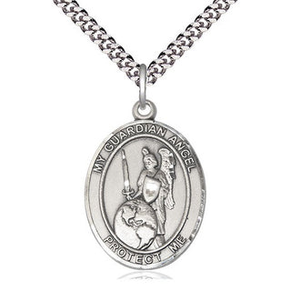 Pewter Guardian Angel of the World Medal Catholic Jewelry Engraved Catholic Saint Jewelry