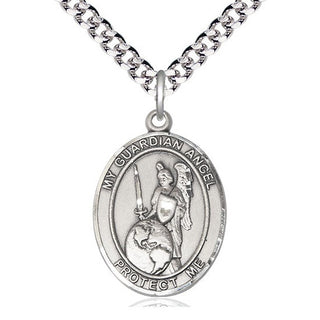 Sterling Silver Guardian Angel of the World Medal Catholic Jewelry Engraved Catholic Saint Jewelry