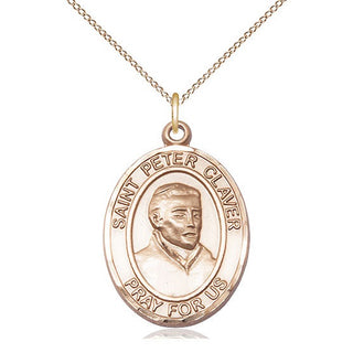 14kt Gold Saint Peter Claver Medal Engraved Catholic Saint Jewelry