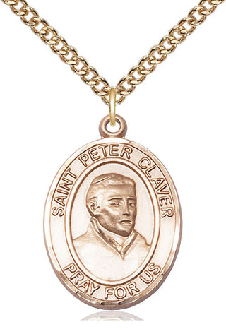 14kt Gold Saint Peter Claver Medal Engraved Catholic Saint Jewelry