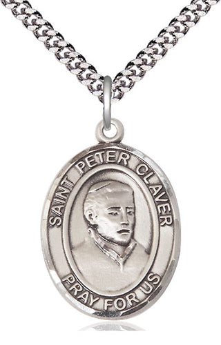 Pewter Saint Peter Claver Medal Catholic Jewelry Engraved Catholic Saint Jewelry