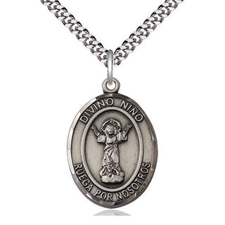 Sterling Silver Divino Nino Medal Catholic Jewelry Engraved Catholic Saint Jewelry