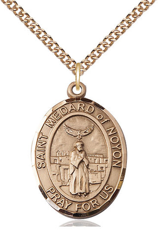 14kt Gold Filled Saint Medard of Noyon Medal Catholic Jewelry Engraved Catholic Saint Jewelry