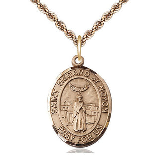 14kt Gold Filled Saint Medard of Noyon Medal Catholic Jewelry Engraved Catholic Saint Jewelry