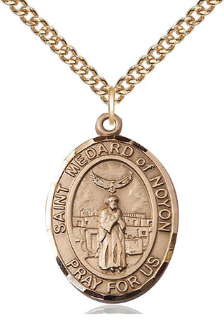 14kt Gold Saint Medard of Noyon Medal Engraved Catholic Saint Jewelry