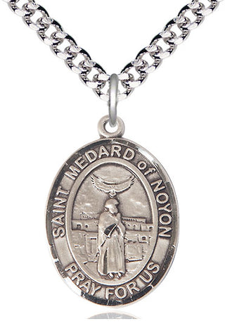Pewter Saint Medard of Noyon Medal Catholic Jewelry Engraved Catholic Saint Jewelry