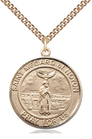 14kt Gold Saint Medard of Noyon Medal Engraved Catholic Saint Jewelry