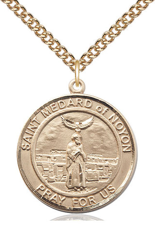 14kt Gold Saint Medard of Noyon Medal Engraved Catholic Saint Jewelry