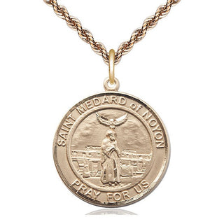 14kt Gold Saint Medard of Noyon Medal Engraved Catholic Saint Jewelry
