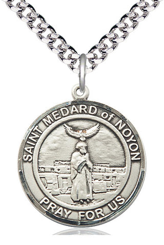 Pewter Saint Medard of Noyon Medal Catholic Jewelry Engraved Catholic Saint Jewelry