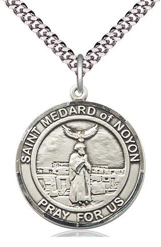 Sterling Silver Saint Medard of Noyon Medal Catholic Jewelry Engraved Catholic Saint Jewelry
