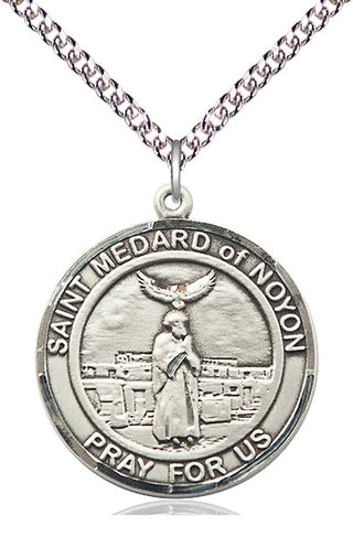 Sterling Silver Saint Medard of Noyon Medal Catholic Jewelry Engraved Catholic Saint Jewelry