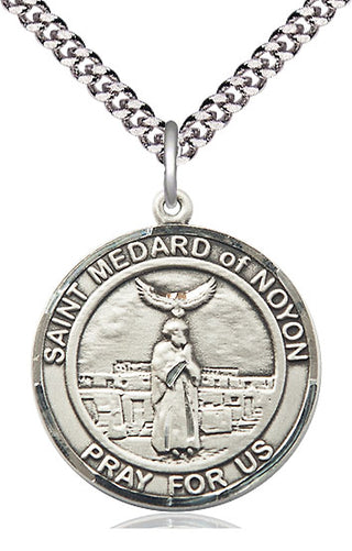 Sterling Silver Saint Medard of Noyon Medal Catholic Jewelry Engraved Catholic Saint Jewelry