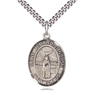 Sterling Silver Saint Medard of Noyon Medal Catholic Jewelry Engraved Catholic Saint Jewelry