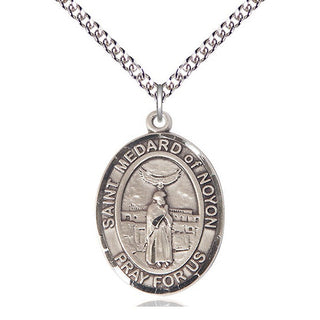 Sterling Silver Saint Medard of Noyon Medal Catholic Jewelry Engraved Catholic Saint Jewelry
