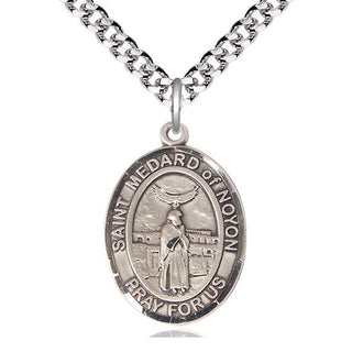 Sterling Silver Saint Medard of Noyon Medal Catholic Jewelry Engraved Catholic Saint Jewelry