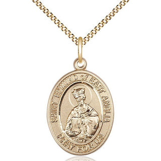 14kt Gold Filled Saint Edmund of East Anglia Medal Catholic Jewelry Engraved Catholic Saint Jewelry