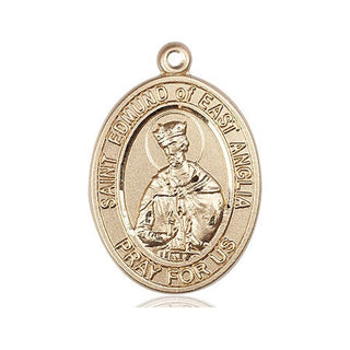 14kt Gold Saint Edmund of East Anglia Medal Engraved Catholic Saint Jewelry