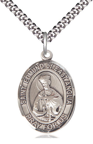 Pewter Saint Edmund of East Anglia Medal Catholic Jewelry Engraved Catholic Saint Jewelry