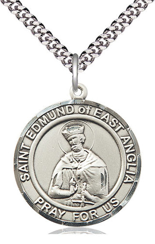 Pewter Saint Edmund of East Anglia Medal Catholic Jewelry Engraved Catholic Saint Jewelry
