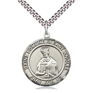Sterling Silver Saint Edmund of East Anglia Medal Catholic Jewelry Engraved Catholic Saint Jewelry