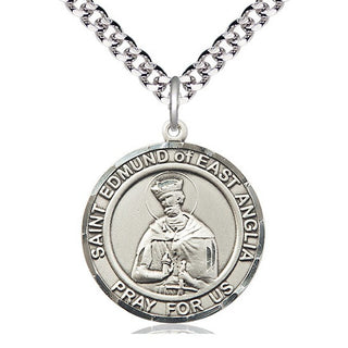 Sterling Silver Saint Edmund of East Anglia Medal Catholic Jewelry Engraved Catholic Saint Jewelry