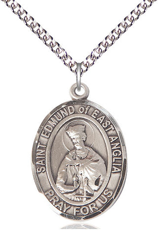 Sterling Silver Saint Edmund of East Anglia Medal Catholic Jewelry Engraved Catholic Saint Jewelry