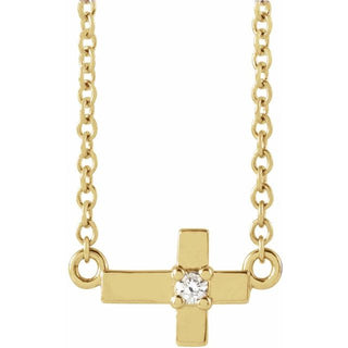 14K Yellow .015 CT Natural Diamond Sideways Cross 18" Necklace