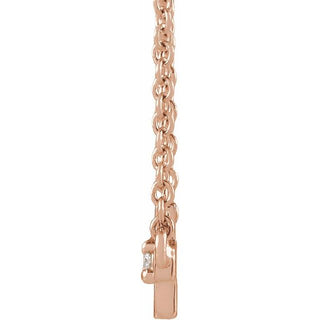 14K Rose .015 CT Natural Diamond Sideways Cross 18" Necklace