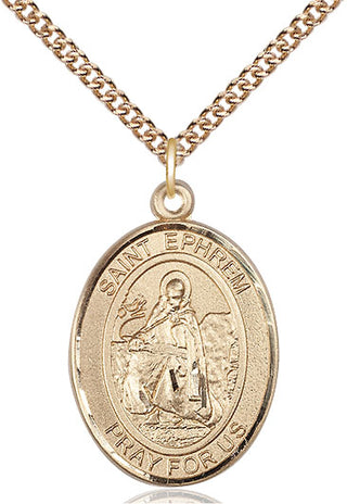 14kt Gold Saint Ephrem Medal Engraved Catholic Saint Jewelry