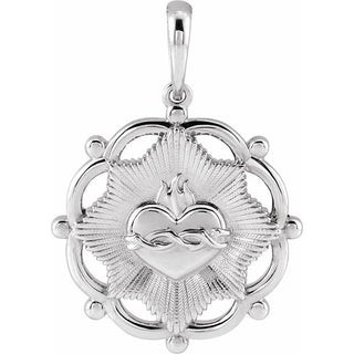 14K White Sacred Heart Pendant