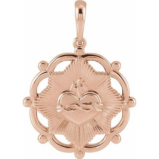 14K Rose Sacred Heart Pendant