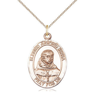 14kt Gold Filled Saint Junipero Serra Medal Catholic Jewelry Engraved Catholic Saint Jewelry