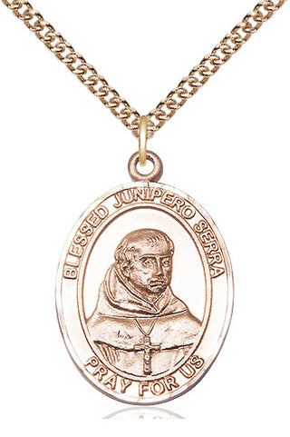 14kt Gold Filled Saint Junipero Serra Medal Catholic Jewelry Engraved Catholic Saint Jewelry