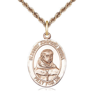 14kt Gold Filled Saint Junipero Serra Medal Catholic Jewelry Engraved Catholic Saint Jewelry